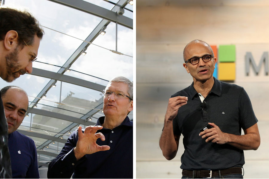 Apple CEO Tim Cook and Microsoft CEO Satya Nadella